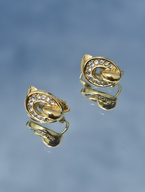 Dior Jewelry - Authentic Vintage Christian Dior Gold Tone Rhinestone Clip-On Earrings